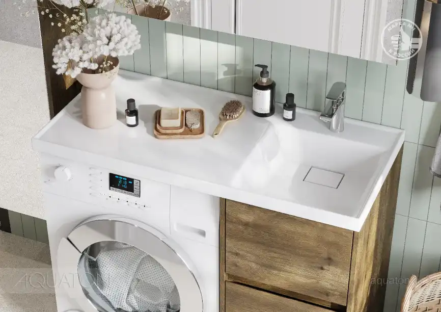 Тумба под раковину Aquaton Лондри 100 под стиральную машину без фасада 1A267001LHDR0 напольная цвет, дуб рустикальный фото 12