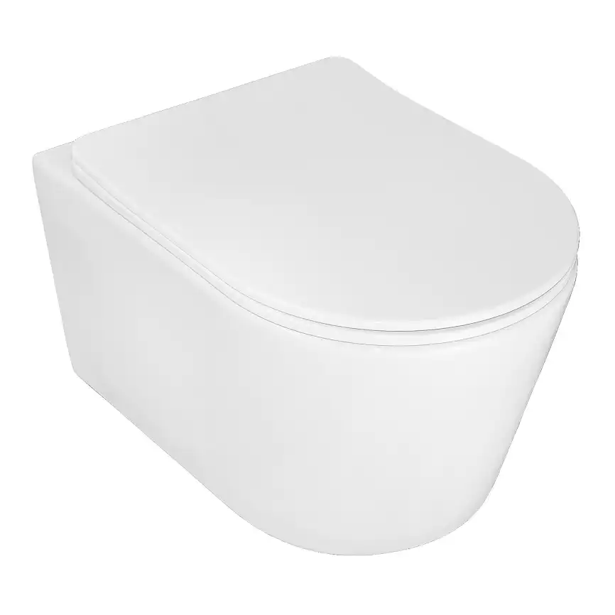 Подвесной унитаз безободковый Azario Ollin AZ-0513R , с системой антивсплеск (Торнадо), сидением микролифт, цвет белый фото 2