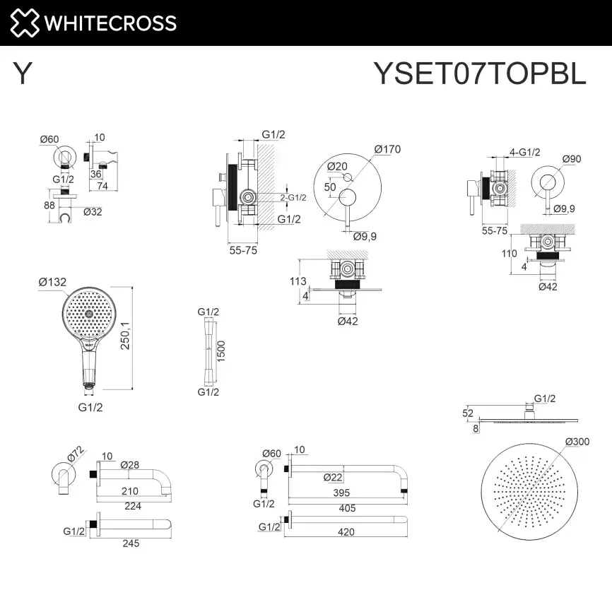 Душевая система для ванны WHITECROSS Y black YSET07TOPBL, скрытого монтажа, Черный матовый фото 3