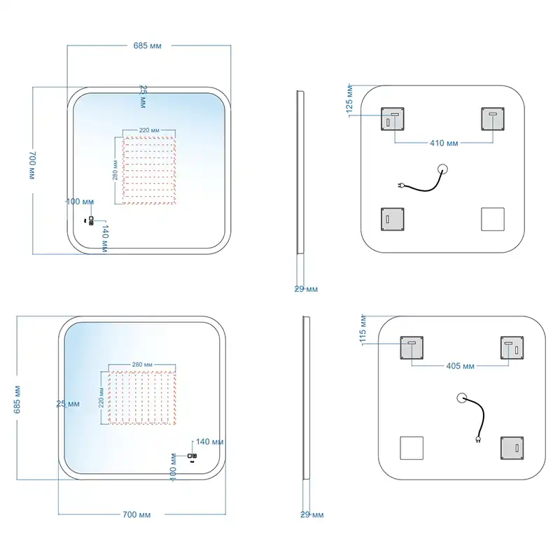 Зеркало с подсветкой AVS Байкал 70x65 см, антипар фото 3