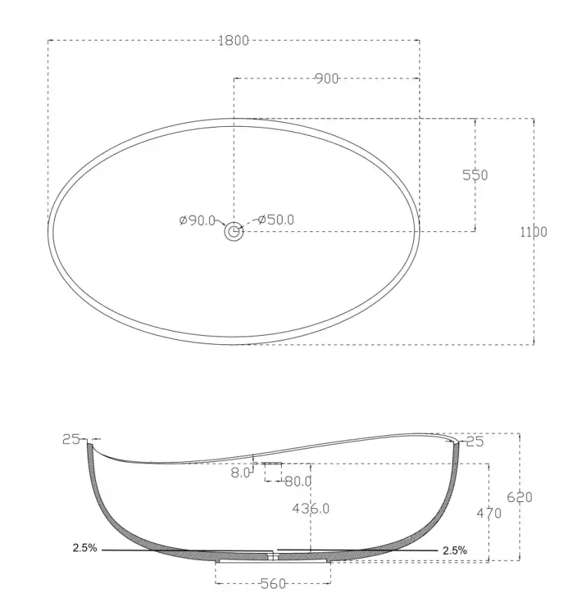 Ванна  Abber Stein 180х110 AS9639 из искусственного камня, Белая матовая фото 5