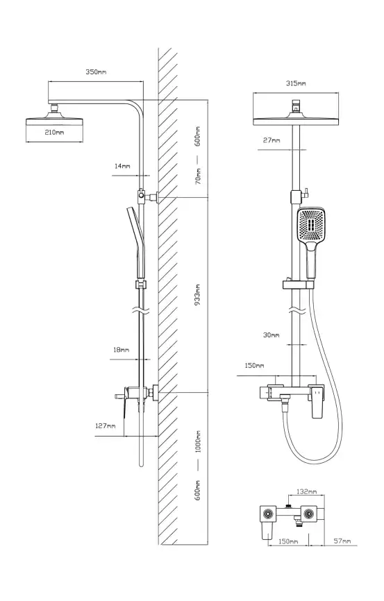 Душевая система  Vincea Cube VSFS-4C12MB VSFS-4C12MB для ванны с изливом, черный матовый фото 3