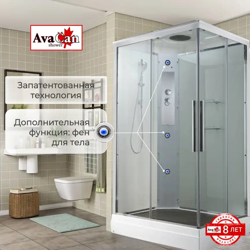 Душевая кабина AvaCan K2011 110x90 см, низкий поддон, с крышей фото 15