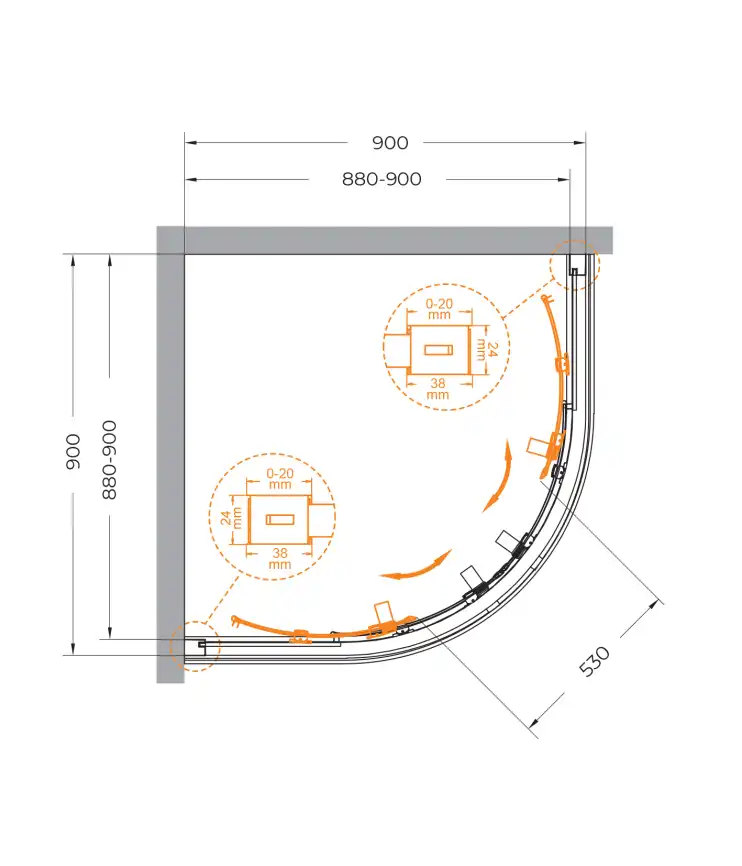 Душевой уголок CEZARES RELAX-304-R-2-90-C-BORO стекло Прозрачное, профиль Брашированное золото фото 6