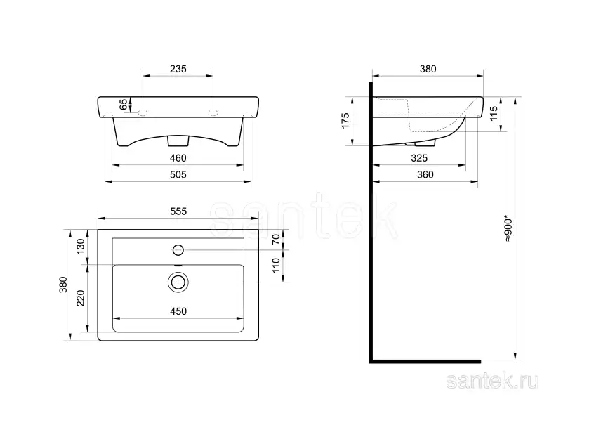 Раковина Santek Тигода 55 отверстие под смеситель 1WH302127 мини фото 4