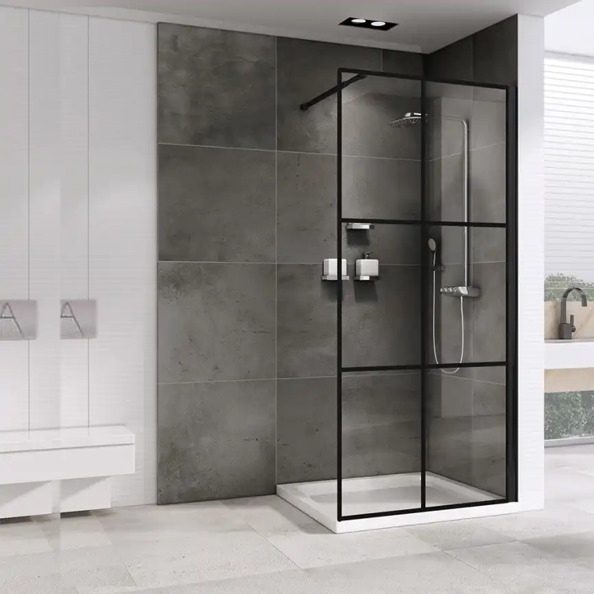 Душевая перегородка Abber Immer Offen 120 см, AG62120B, профиль Черный, стекло Прозрачное фото 2