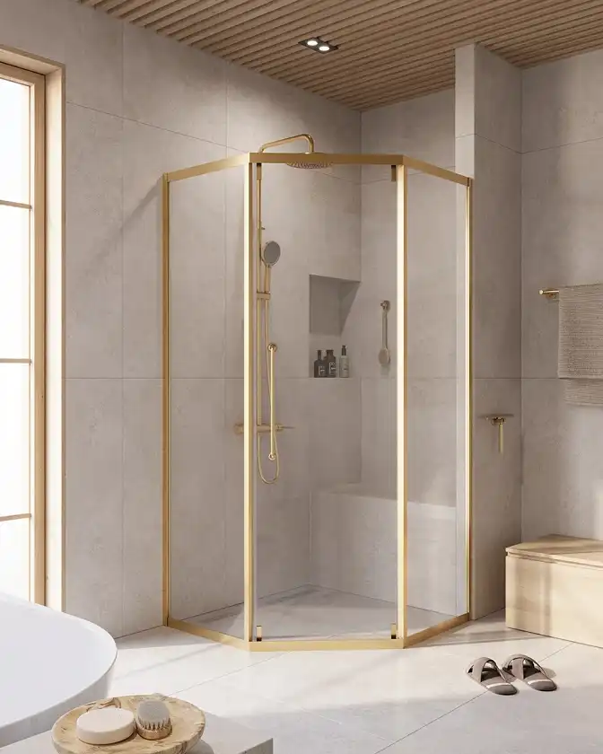 Душевой уголок CEZARES RELAX-304-P-1-100-C-BORO стекло Прозрачное, профиль Брашированное золото фото 1