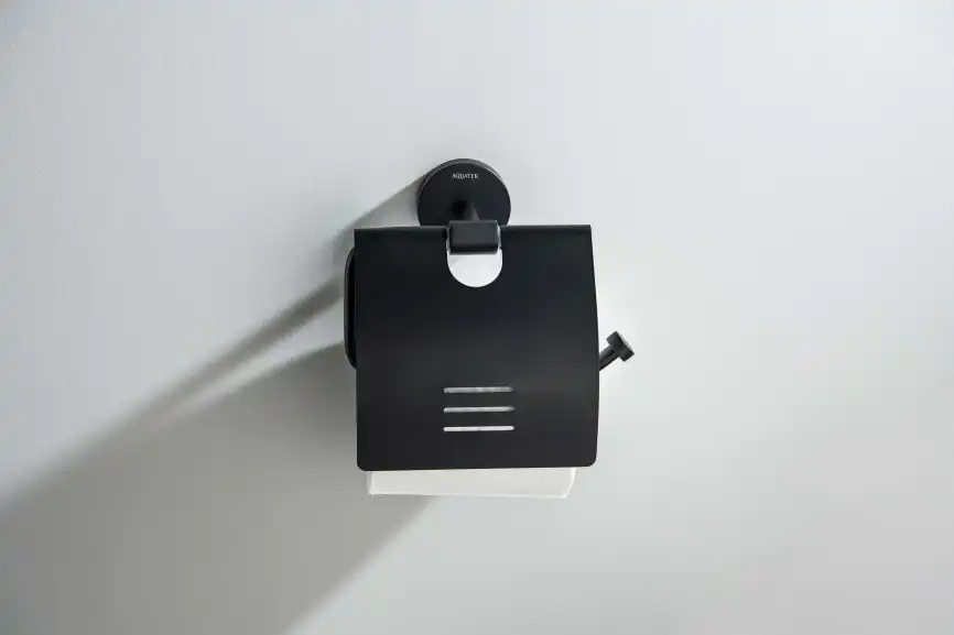 Держатель туалетной бумаги Aquatek Бетта AQ4609MB с крышкой, Черный матовый фото 3