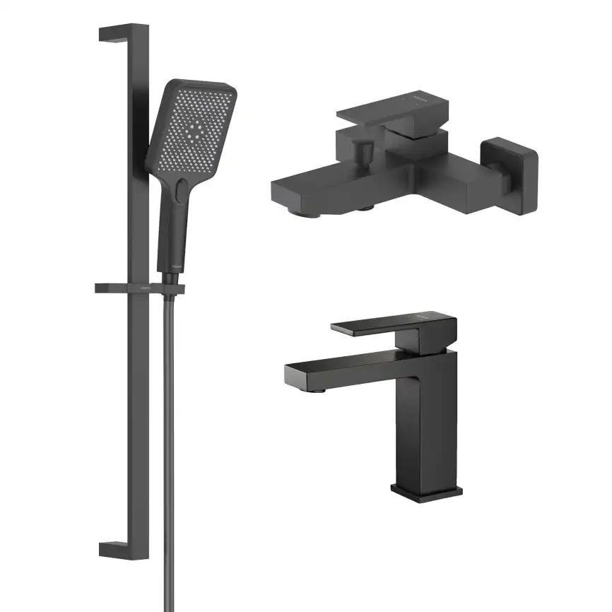Комплект смесителей для ванны Aquatek Либра AQ1630MB, 3 в 1 однорычажный, Черный матовый фото 1