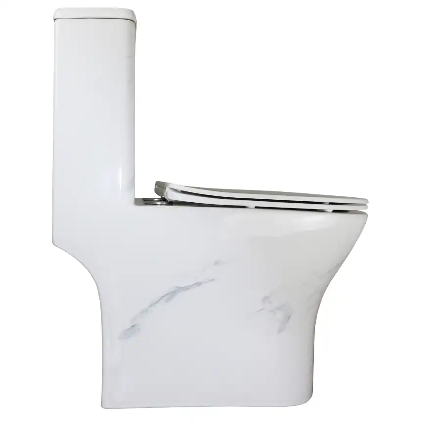 Унитаз-моноблок Azario Terni AZ-8618M безободковый, в комплекте с сиденьем микролифт, Белый мрамор фото 8