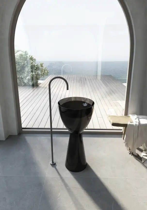 Раковина напольная ABBER KRISTALL 45х45х90 AT2703Onyx, круглая, черная фото 2