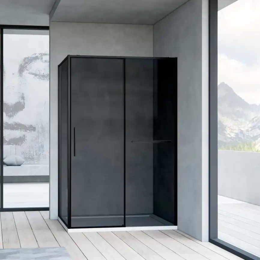 Душевой уголок Vincea Slim Soft 120х90 VSR-1SS9012CGB, дверь раздвижная, профиль черный, стекло тонированное фото 1
