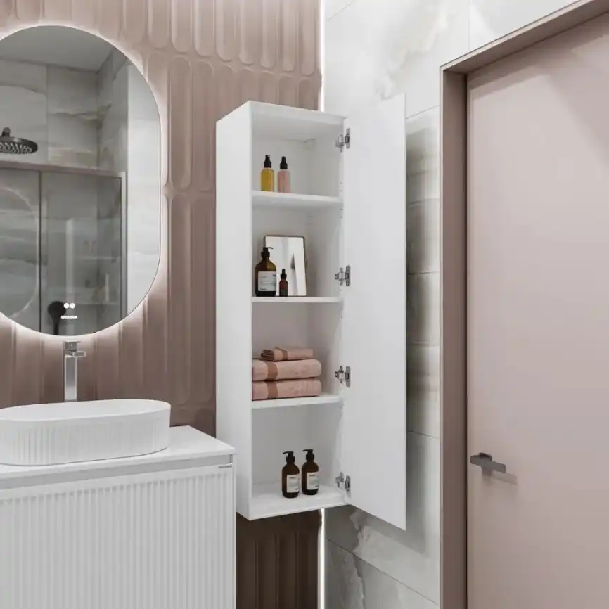 Шкаф-пенал для ванной Grossman Кристалл 35 подвесной, белый глянцевый (303545) фото 3