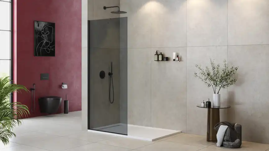 Душевая перегородка универсальная LIBERTA-L-1-TB-80-GR-NERO стекло Тонированное (графит), профиль Черный фото 2