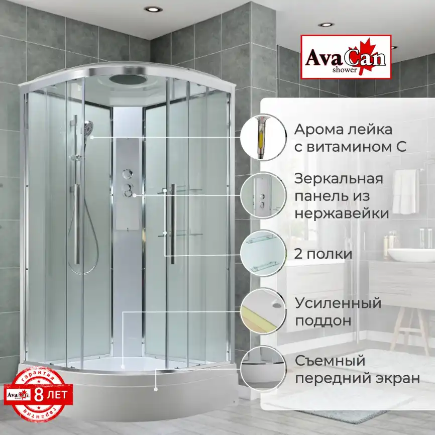 Душевая кабина AvaCan EM3090T 90x90 см, средний поддон, с крышей фото 2