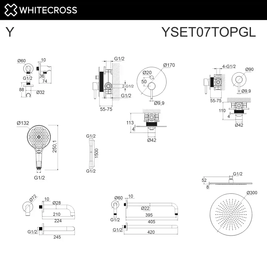 Душевая система для ванны WHITECROSS Y gold YSET07TOPGL, скрытого монтажа, Золото глянцевое фото 3
