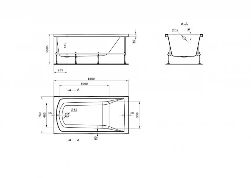 Акриловая ванна Santek Фиджи 150х75 1WH501598 прямоугольная, Белая фото 13