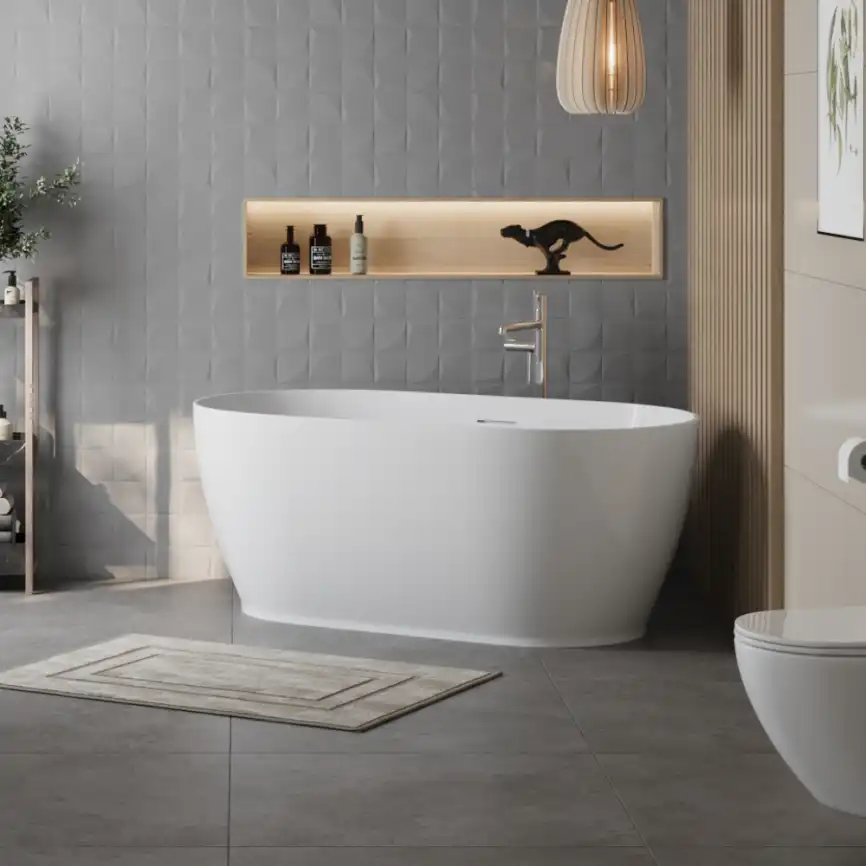 Акриловая ванна BELBAGNO 150х80 BB413-1500-800 овальная, отдельностоящая, Белая фото 4