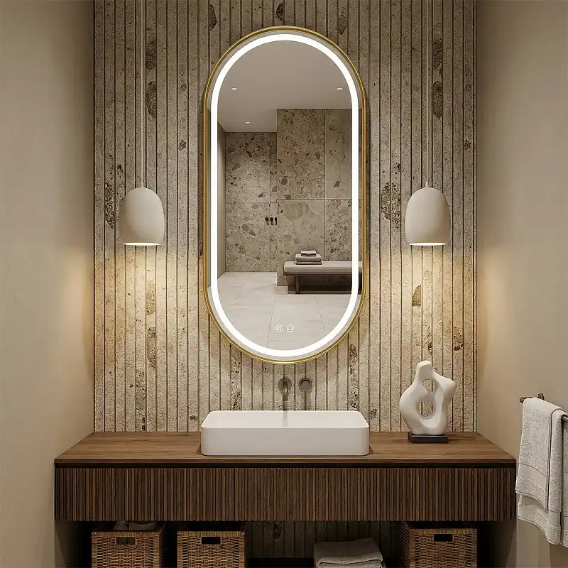 Зеркало Azario Блейк 120х50, АZ-LED011625 с подсветкой и диммером, 3 режима, сенсорный выключатель, с подогревом, золото матовое фото 5