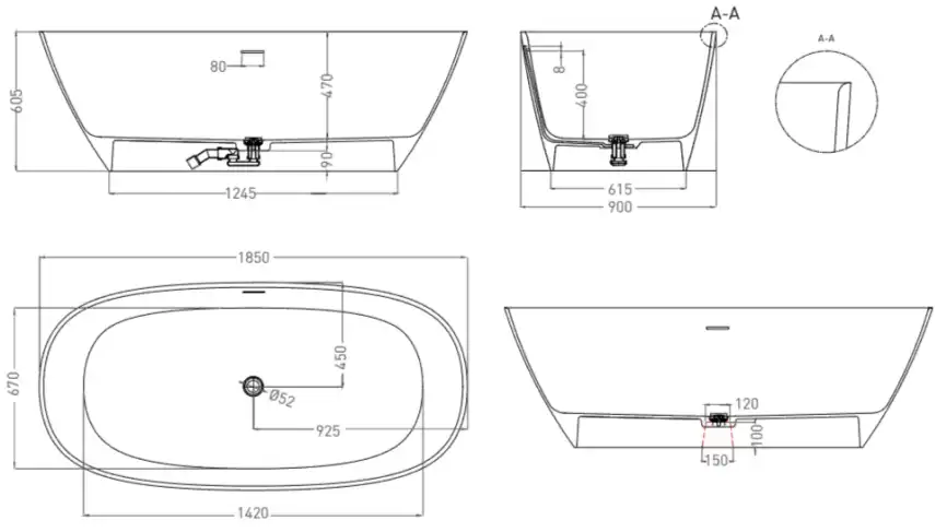 Ванна Salini SOFIA LIGHT 165х75 103611G из материала S-Sense, Белая глянцевая фото 6