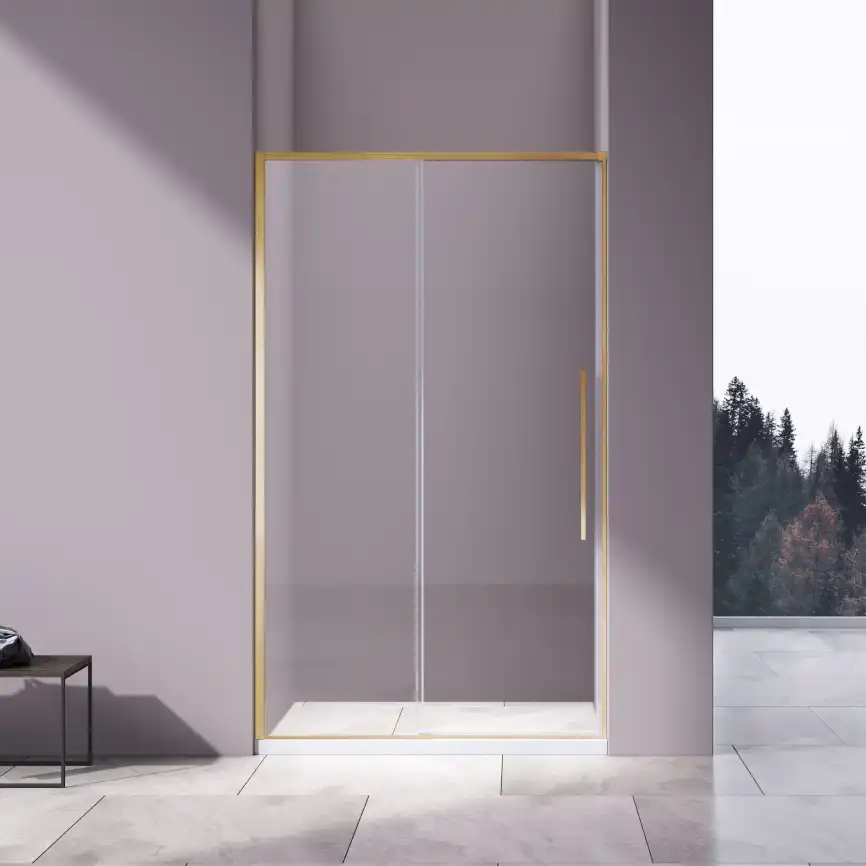 Душевая дверь Vincea Slim-N 130 VDS-4SN130CLG, раздвижная, профиль брашированное золото, стекло прозрачное фото 1