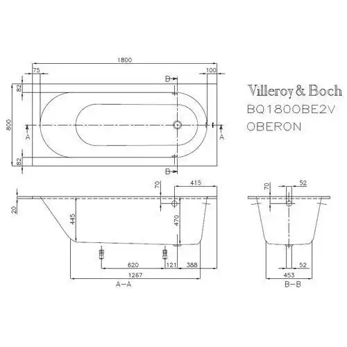 Квариловая ванна Villeroy&Boch Oberon 180x80 UBQ180OBE2V-01 фото 3