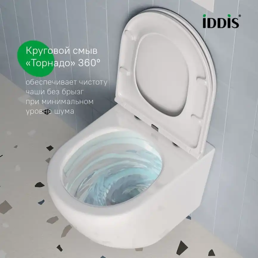 Унитаз подвесной IDDIS Blanco Q BLQNDSEI25 с сиденьем микролифт, безободковый, смыв Торнадо, Белый фото 5