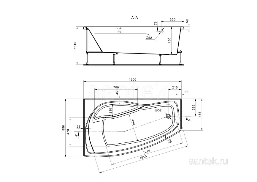 Акриловая ванна Santek Mallorca 160х95 1WH111991 левая, Белая фото 8