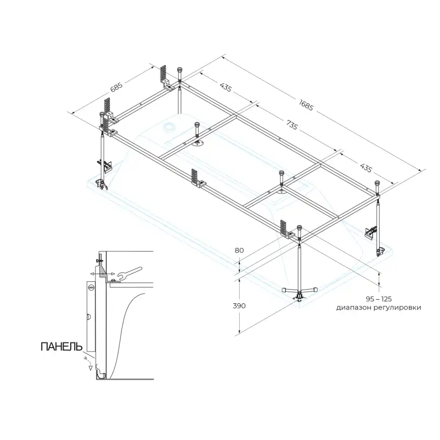 Металлический каркас для акриловой ванны CEZARES EMP-180-80-MF-R фото 2