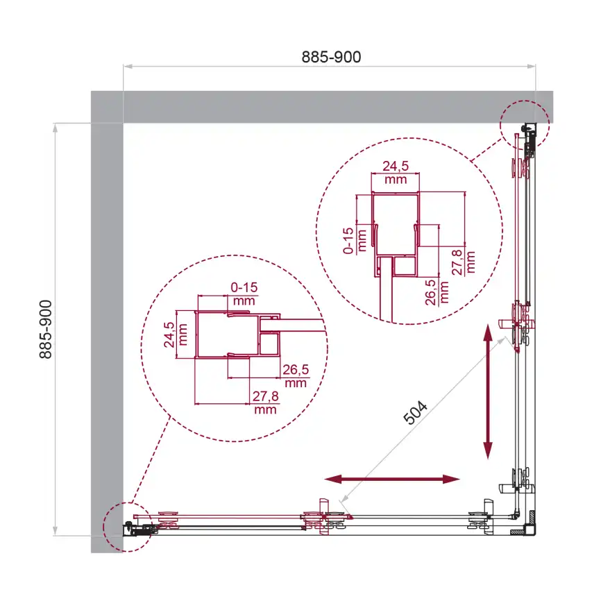 Душевой уголок BelBagno LUCE-A-2-90-C-ORO стекло прозрачное, профиль Золото глянцевое фото 6