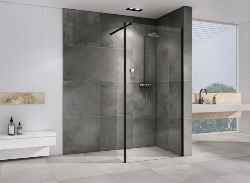 Душевая перегородка Abber Immer Offen 120 см, AG66120B, профиль Черный, стекло Прозрачное фото 2