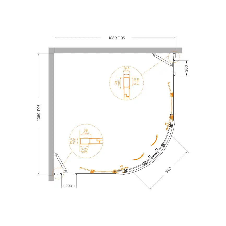 Душевой уголок CEZARES MOLVENO-R-22-90+20-C-Cr-IV стекло Прозрачное, профиль Хром фото 7