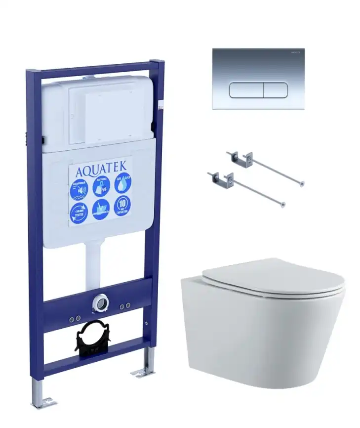 Унитаз с инсталляцией SET AQUATEK ВЕГА-1905-016 KK-1 с сиденьем микролифт и клавишей смыва Хром фото 1