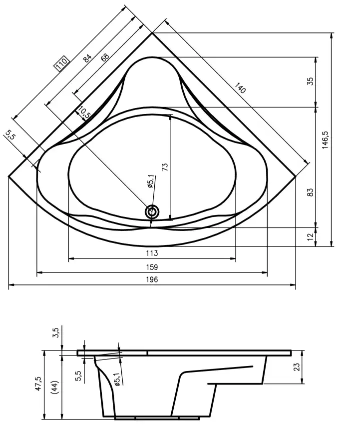 Акриловая ванна RIHO NEO 140х140 B076001005 фото 6