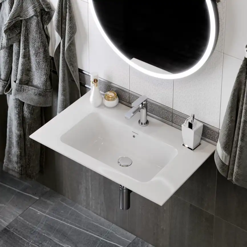 Раковина KERAMA MARAZZI PIANO подвесная/мебельная, 75 см, белая глянцевая, PI.wb.75 фото 2