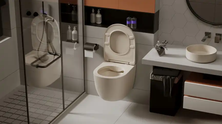 Подвесной унитаз ABBER Bequem AC1101MBE светло-бежевый матовый, безободковый, с сиденьем микролифт фото 4