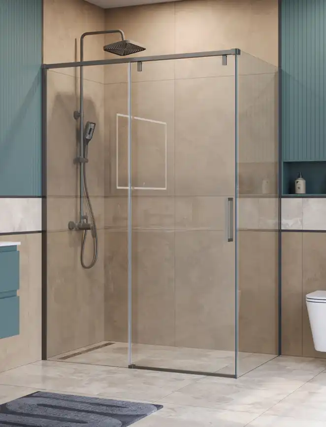 Душевой уголок BelBagno SOFT_CLOSE-1-AH-1-130/100-C-GM стекло прозрачное, профиль Оружейная сталь фото 1