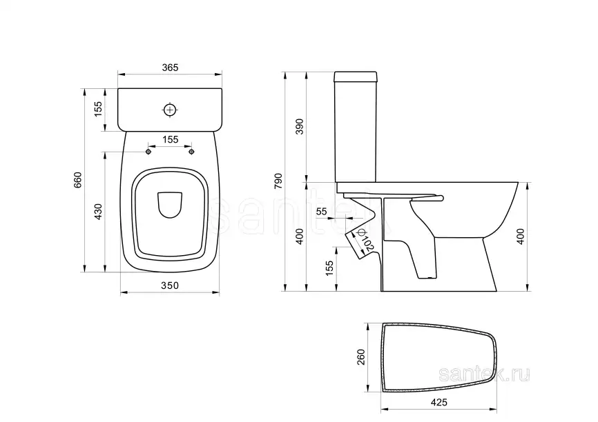 Унитаз-компакт Santek Нео Лайт с диагональным выпуском, стандарт- 2 реж., дюропласт, микролифт 1WH302409 фото 7