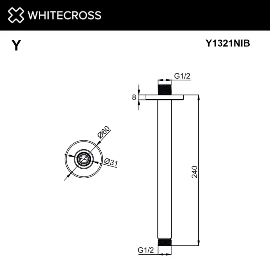 Держатель верхнего душа WHITECROSS Y brushed nickel Y1321NIB, Никель брашированный фото 2