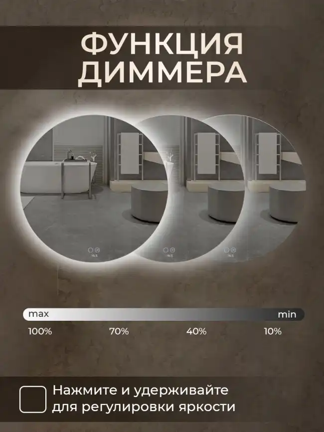 Зеркало с подсветкой AVS Лангано 75x75 см, антипар фото 12