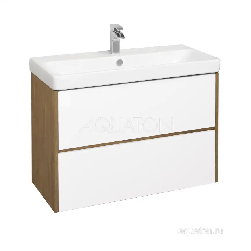 Тумба под раковину Aquaton Сканди 90 1A251901SDZ90 подвесная цвет, белый / дуб рустикальный фото 1