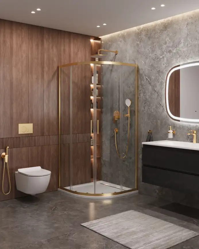 Душевой уголок CEZARES MOLVENO-R-2-100-C-BORO-IV стекло Прозрачное, профиль Брашированное золото фото 1