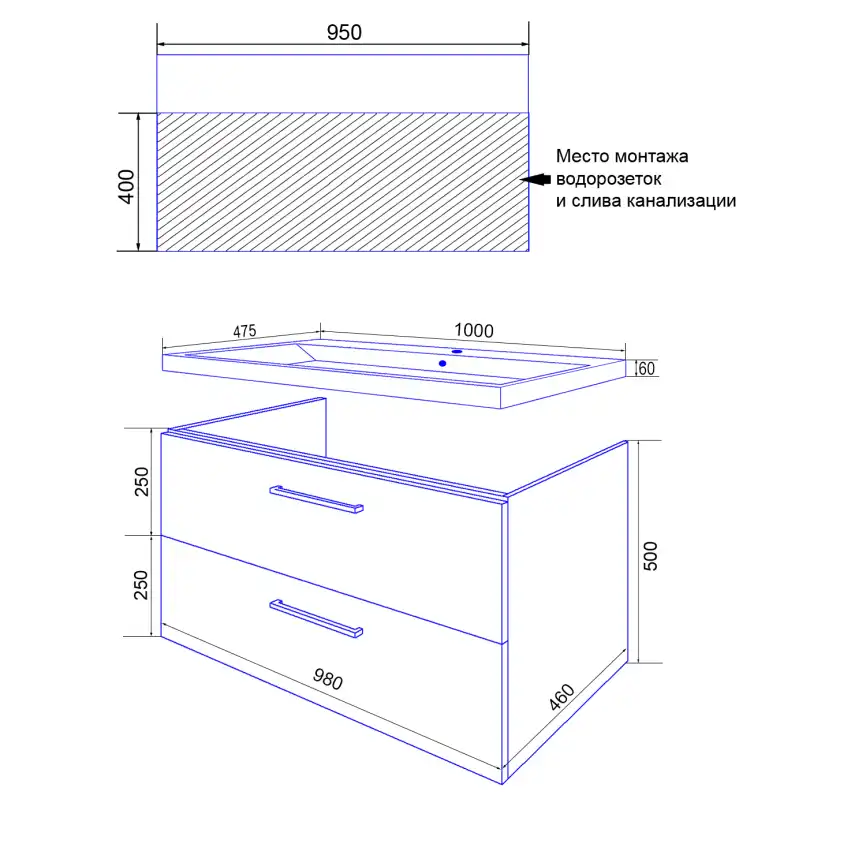 Тумба с раковиной Azario Ника 100 CS00089923, подвесная, Белая глянцевая фото 8