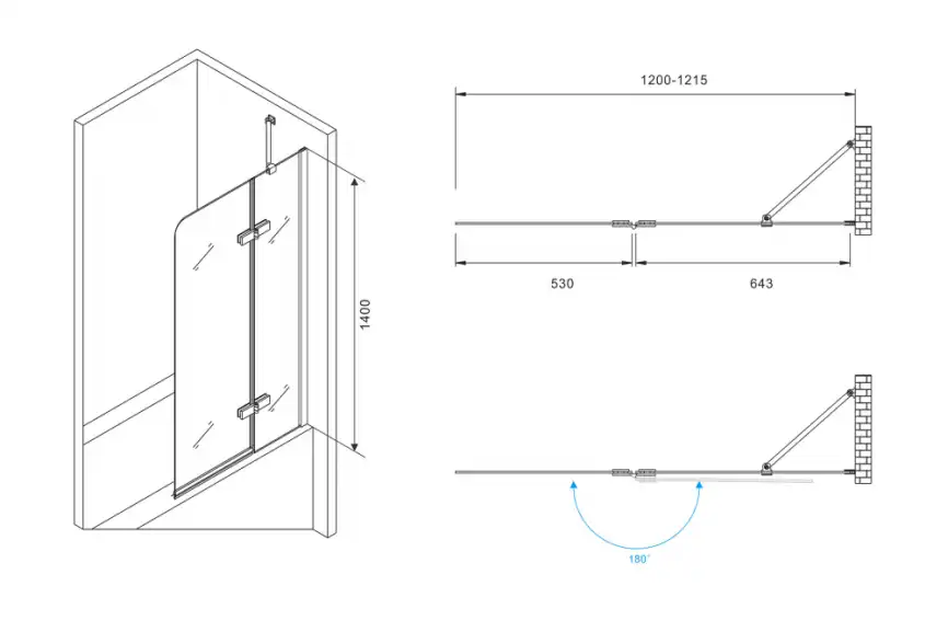 Шторка для ванны Abber Ewiges Wasser 120 см, AG51120, профиль Хром, стекло Прозрачное фото 3