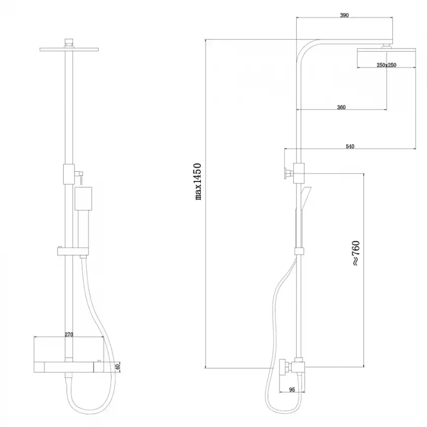 Душевая стойка ABBER Daheim AF8260L с термостатом без излива, хром фото 3