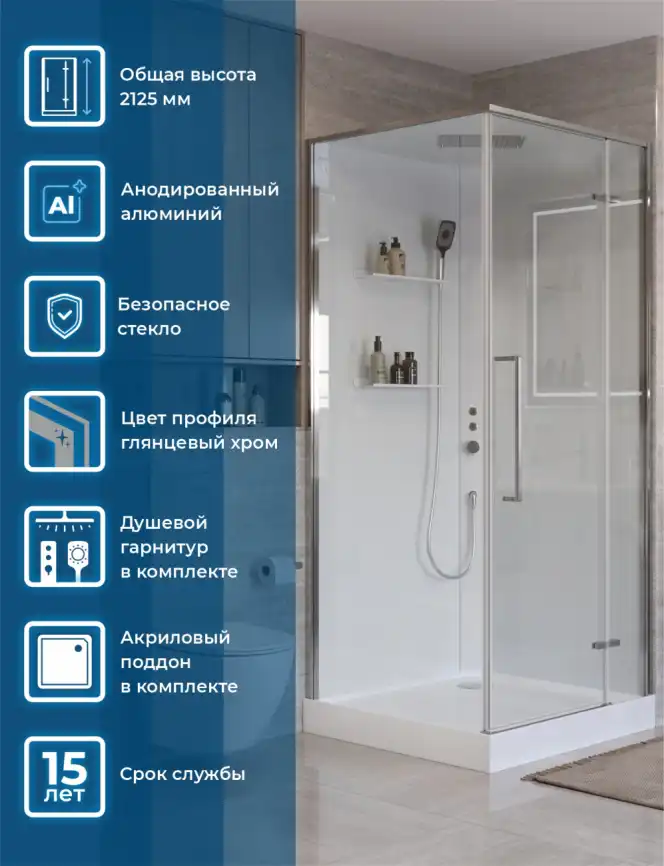 Душевая кабина BelBagno UNO-CAB-A-1-90-C-Cr-Bi-TOP-R, правая, профиль хром фото 2