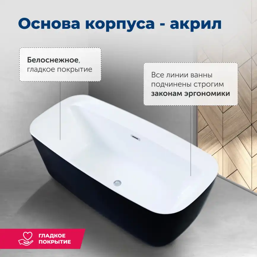 Акриловая ванна Aquanet Family Fine 170x78 95778 Gloss Finish (панель Black matte) 292985 фото 3