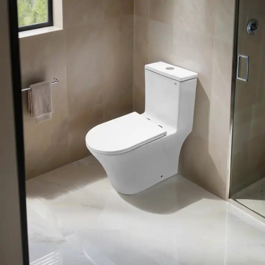 Унитаз моноблок Azario Vally AZ-80687 напольный, безободковый, со смывом Торнадо, с сиденьем микролифт, Белый глянцевый фото 14