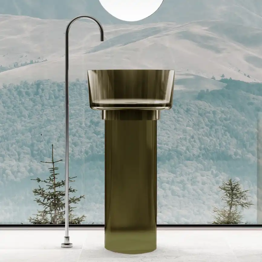 Раковина напольная ABBER KRISTALL 45х45х90 AT2702Vesuvian-H, круглая, оливковая фото 1