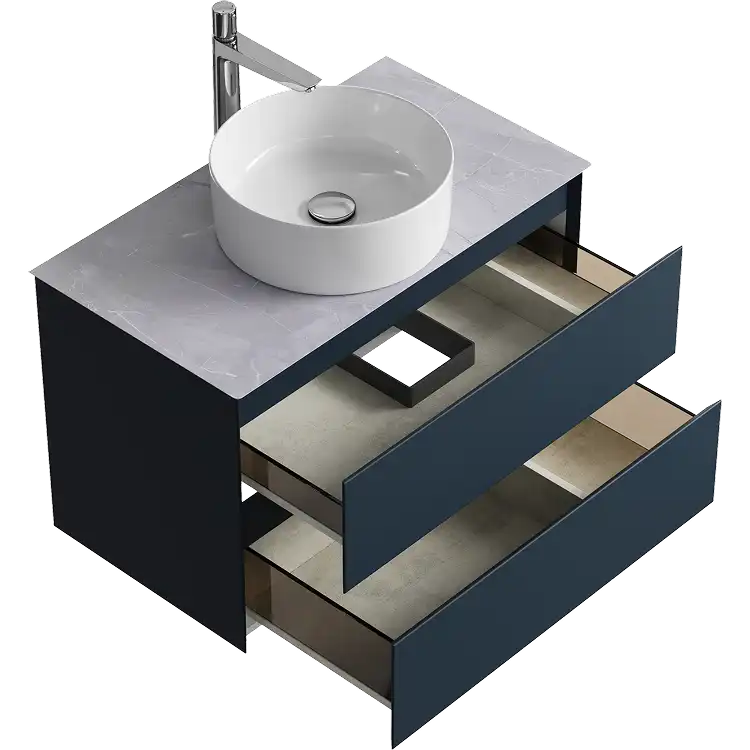 Тумба с раковиной подвесная Aqwella Geometria 80 GE01082GRM+STG814X476GS, со столешницей серый камень, цвет серый фото 2